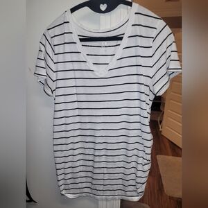 Isabel Maternity by Ingrid & Isabel Black and White Striped V-Neck Tee